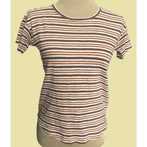 Madewell Cotton T Shirt Womens Size XXS Short Sleeve Crew Neck Tan Brown Stripe